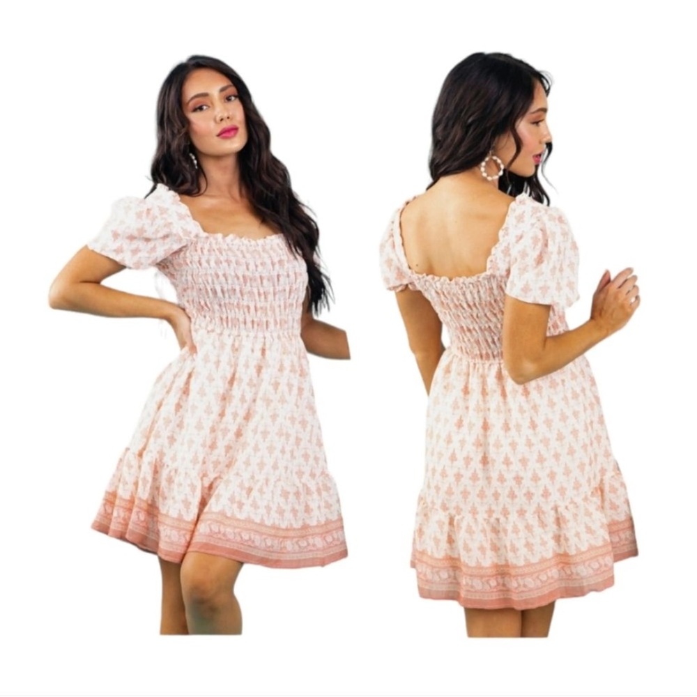 MINE Smocked Floral Balloon Sleeve Mini Dress size Small